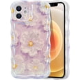 thumbnail image 1 of Case for iPhone 12, Colorful Retro Oil Painting Flower Laser Glossy Pattern Cute Curly Waves Border Exquisite Floral Phone Cover Stylish Durable TPU Protective Case for Girls Women - Purple#2, 1 of 12