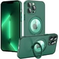 thumbnail image 1 of Case for iPhone 12,[Compatible with Magsafe] with Camera Lens Protector and kiskstnad Lightweight and Translucent Matte Back Soft Edge Shockproof Protective Case Girls Women (Green), 1 of 17