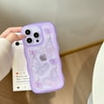 thumbnail image 1 of Case for iPhone 12, Cute Butterfly Pearl Design, Wavy Edge Semi-Transparent TPU Cover, Camera & Screen Protection, Anti-Scratch Anti-Yellowing Lightweight Case for Girls/Women, Purple, 1 of 7