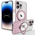 thumbnail image 1 of Case for iPhone 12 Glitter Magnetic Case with Rotate Ring Stand, [Compatible with MagSafe], Non-Yellowing Gradient Sparkle Paper TPU Shockproof Clear Phone Case for Women Girls, Pink, 1 of 7