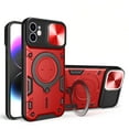 thumbnail image 1 of Case for iPhone 12, [Magnetic Car Mount] Hidden 360°Rotation Ring Kickstand & Camera Lens Sliding Cover Hybird Heavy Duty Shockproof Rugged Protective Shell for iPhone 12 - Red, 1 of 11