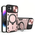 thumbnail image 1 of Case for iPhone 12, [Magnetic Car Mount] Hidden 360°Rotation Ring Kickstand & Camera Lens Sliding Cover Hybird Heavy Duty Shockproof Rugged Protective Shell for iPhone 12 - Pink, 1 of 11