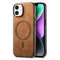 thumbnail image 1 of Case for iPhone 12 Magnetic Compatible with MagSafe, Slim Luxury Skin-Feel PU Leather Non-Slip Grip Shockproof Bumper Cover Magnetic Support Car Mount Phone Case for iPhone 12, Brown, 1 of 9