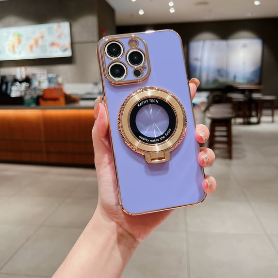 Case for iPhone 12 Mini Magnetic Case Gold Border Soft TPU Bumper Anti-Drop Anti-Scratch Shock Protective Kickstand Slim Cover Phone Case for iPhone 12 Mini for Women Girls, Purple