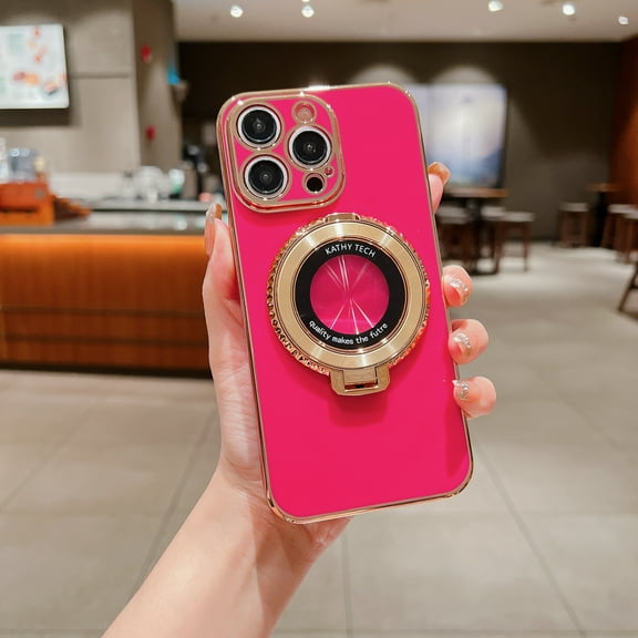 Case for iPhone 12 Mini Magnetic Case Gold Border Soft TPU Bumper Anti-Drop Anti-Scratch Shock Protective Kickstand Slim Cover Phone Case for iPhone 12 Mini for Women Girls, Rose