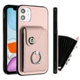 thumbnail image 1 of Case for iPhone 12 - PU Leather Wallet Cover with Credit Card Holder and Rotating Ring Kickstand - Shockproof Anti-Scratch Accordion Design Card Slots Purse Case for iPhone 12, Pink, 1 of 6
