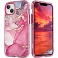 thumbnail image 1 of Case for iPhone 12,Plating Marble Military Grade Rugged Heavy Duty Full Body 3 in 1 TPU+PC Portection Shockproof Protective Phone Case for iPhone 12,6.1 inch 2020 (Marble Rose), 1 of 9