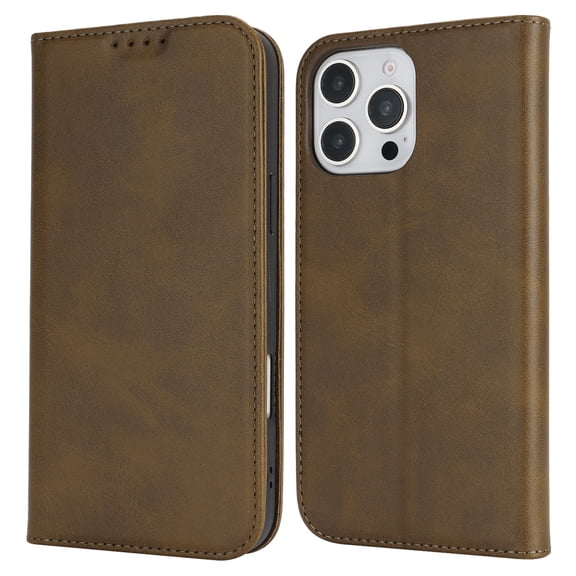 Case for iPhone 12 Premium PU Leather Folio Cover TPU Bumper with Card Holder Kickstand Hidden Magnetic Adsorption Shockproof Durable Protective Wallet Case