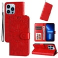thumbnail image 1 of Case for iPhone 12 Pro / 12, Case Sunflower Embossed PU Leather Flip Cover Wallet Case with Cards Slot Holder Kickstand with Strap Protective Cover for Apple iPhone 12 Pro / 12 6.1 inch,Red, 1 of 9