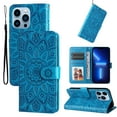thumbnail image 1 of Case for iPhone 12 Pro / 12, Case Sunflower Embossed PU Leather Flip Cover Wallet Case with Cards Slot Holder Kickstand with Strap Protective Cover for Apple iPhone 12 Pro / 12 6.1 inch,Blue, 1 of 12