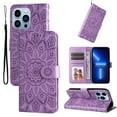 thumbnail image 1 of Case for iPhone 12 Pro / 12, Case Sunflower Embossed PU Leather Flip Cover Wallet Case with Cards Slot Holder Kickstand with Strap Protective Cover for Apple iPhone 12 Pro / 12 6.1 inch,Purple, 1 of 8