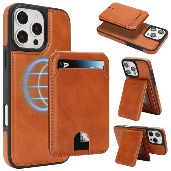 Case for iPhone 12 Pro / 12, Compatible with MagSafe, Magnetic 2 in 1 Detachable Wallet Case with Card Holder Women Men, Business PU Leather RFID Blocking Flip Kickstand Credit Slots, Lightbrown