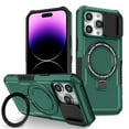 thumbnail image 1 of Case for iPhone 12 Pro / 12, with Sliding Camera Cover, with Rotating Finger Ring Holder Magnetic Bracket Hybrid Hand Grip Protective Shockproof Phone Case Cover for iPhone 12 Pro / 12 - Darkgreen, 1 of 10