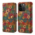 thumbnail image 1 of Case for iPhone 12 Pro / iPhone 12 6.1", Premium PU Leather Wallet Case with Card Slots Lanyard Shoulder Strap Kickstand Retro Rustic Style Flower Pattern Purse Shockproof Cover, Green, 1 of 8