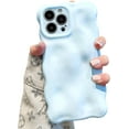thumbnail image 1 of Case for iPhone 12 Pro 6.1 inch, Cute Solid Color Curly Wave Shape Shockproof Soft Bumper Phone Case, Candy Water Ripple 3D Silicon Slim Pretty Case Non-Yellowing Cover, Blue, 1 of 14