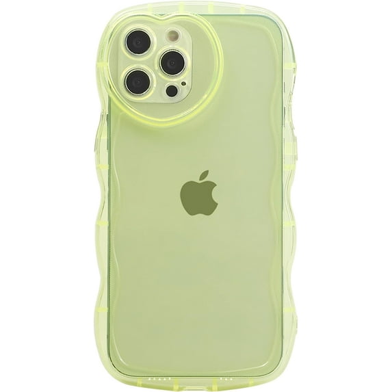 Case for iPhone 12 Pro Case Wave, Curly Frame Design for Women Girls, Cute Love Heart Camera Aesthetic Phone Case Soft Flexible TPU Shockproof Full-Body Protective Case Cover, Clear Yellow