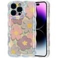 thumbnail image 1 of Case for iPhone 12 Pro, Colorful Retro Oil Painting Flower Laser Glossy Design Cute Curly Wave Edge Exquisite Phone Cover Stylish Durable TPU Protective Case for Girls Women - Pink Purple, 1 of 12