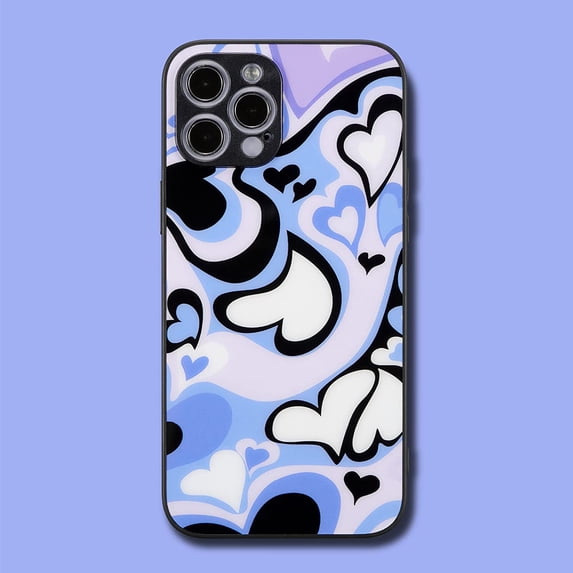 Case for iPhone 12 Pro Max 6.7 inch, Cute Love Heart Printed Shell for Women Girls Painting Art Design Case Shockproof Slim Soft TPU Bumper Hard Back Protective Case - Blue#1
