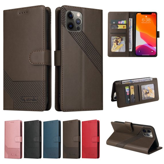 Case For iPhone 12 Pro Max, Allytech Wallet Case with Magnetic Buckle Flip Cover with Card Slots Kickstand PU Leather Phone Protective Case Cover, For iPhone 12 Pro Max,Brown