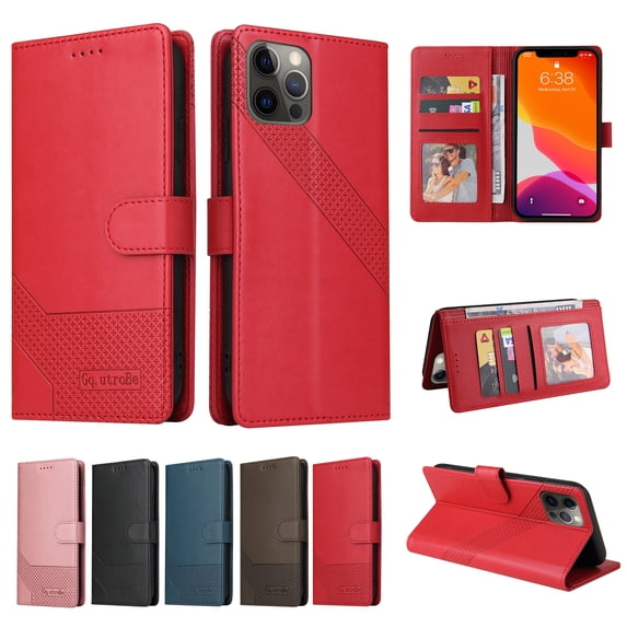 Case For iPhone 12 Pro Max, Allytech Wallet Case with Magnetic Buckle Flip Cover with Card Slots Kickstand PU Leather Phone Protective Case Cover, For iPhone 12 Pro Max,Red
