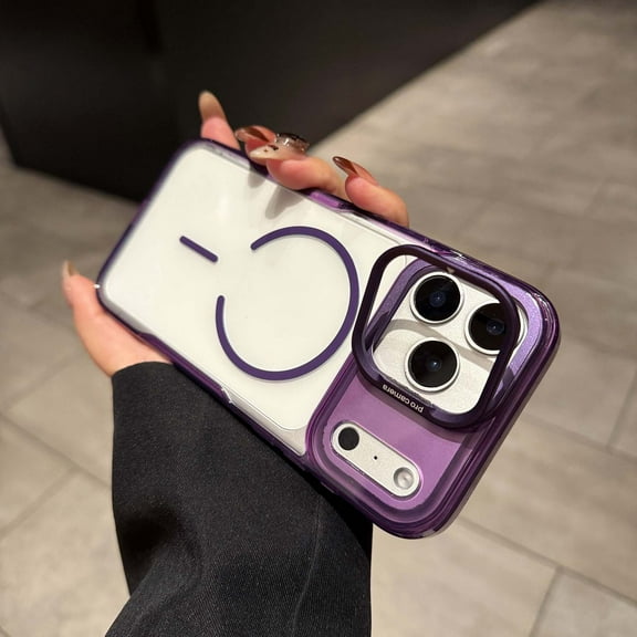 Case for iPhone 12 Pro Max, Built-in Metal Camera Lens Kickstand, Compatible with MagSafe, Stylish Clear Matte Magnetic Anti-Scratch Drop Protective Anti-Fingerprint Phone Case Cover, Purple
