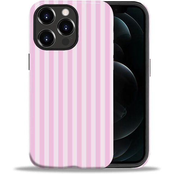 Case for iPhone 12 Pro Max, Durable Drop Protection Shockproof Silicone and Hard PC 2 in 1 Hybrid Protective Cover with Stylish Pattern Design Cute Striped Aesthetic Light Pink