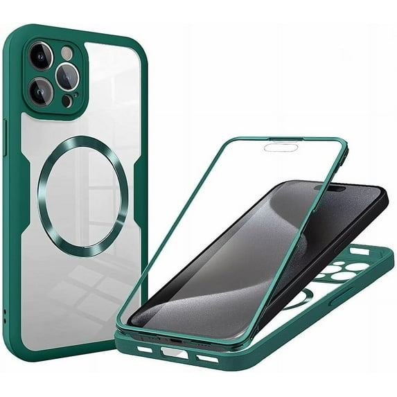 Case For iPhone 12 Pro Max,Full-Body Rugged Stylish Protective Clear Colorful Back Hybrid 3-in-1 With Built-in Screen Wireless Charging Protector Phone Case For iPhone 12 Pro Max,6.7 inch 2020 (Green)