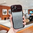 thumbnail image 1 of Case for iPhone 12 Pro Max with Full Camera Lens Protector, Clear Gradient Glitter Sparkle Luxury Electroplated Wave Edge TPU Bumper Non-Yellowing Shockproof Slim Cover for iPhone 12 Pro Max, Black, 1 of 9
