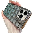 thumbnail image 1 of Case for iPhone 12 Pro Max Glitter Phone Case 3D Wave Lattice Luxury Plating Aesthetic Cute Gradient Twinkle Bling Sparkly Design for iPhone 12 Pro Max Women Girl Men 6.7'' Silver Green, 1 of 14