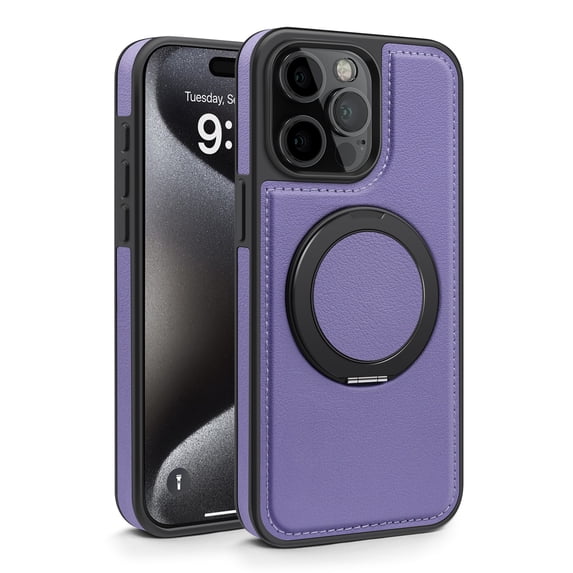 Case for iPhone 12 Pro Max with Kickstand, Compatible with Mag-Safe, Luxury Classic PU Leather Magnetic Ring Holder Stand Shockproof Protection Phone Cover for iPhone 12 Pro Max, Purple