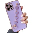 thumbnail image 1 of Case for iPhone 12 Pro Max, Love Heart Chain Wrist Bracelet Strap Cute Girls Case Soft Bumper Electroplated Design Silicone Shockproof Phone Cover for iPhone 12 Pro Max 6.7", Purple, 1 of 5