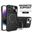 thumbnail image 1 of Case for iPhone 12 Pro Max, [Magnetic Car Mount] Hidden 360°Rotation Ring Kickstand & Camera Lens Sliding Cover Hybird Heavy Duty Shockproof Rugged Protective Shell for iPhone 12 Pro Max - Black, 1 of 12
