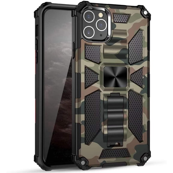 Case for iPhone 12 Pro Max for Man,Camouflage Design Phone Case Heavy Duty Shockproof Military Grade Anti-Fall Protection Built-in Magnetic Kickstand Cover for iPhone 12 Pro Max MC Army Green
