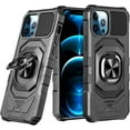 thumbnail image 1 of Case for iPhone 12 Pro Max,Military-Grade Metal Ring Car Holder [Built-in Kickstand] Heavy Duty Shockproof Protection TPU+PC Phone Case for iPhone 12 Pro Max,6.7 Inch 2020 (Black), 1 of 10
