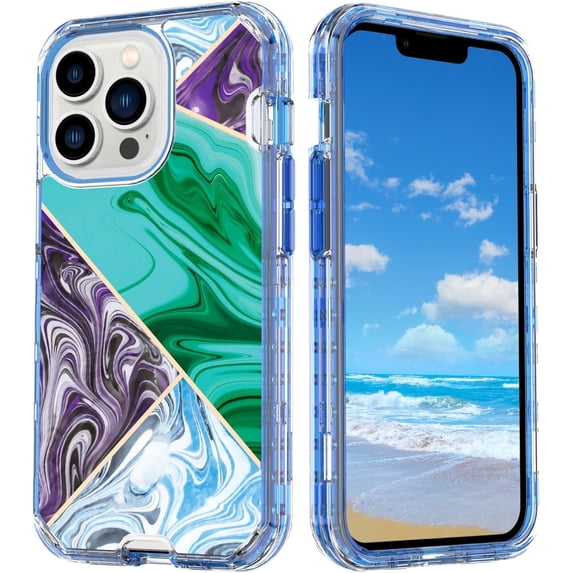 Case For iPhone 12 Pro Max,Plating Marble Military Grade Rugged Heavy Duty Full Body 3 in 1 TPU+PC Portection Shockproof Protective Phone Case For iPhone 12 Pro Max,6.7 inch 2020 (Grid Green)