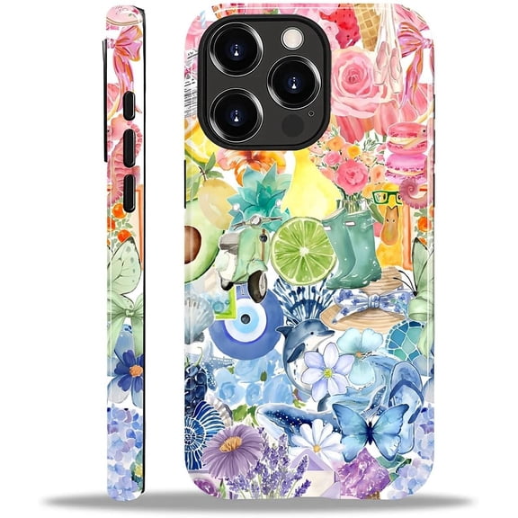 Case for iPhone 12 Pro Max,Rose Bow Dolphin Butterfly Collage Exquisitely Pattern Double Protective Phone Cover Cases Soft Silicone for iPhone 12 Pro Max