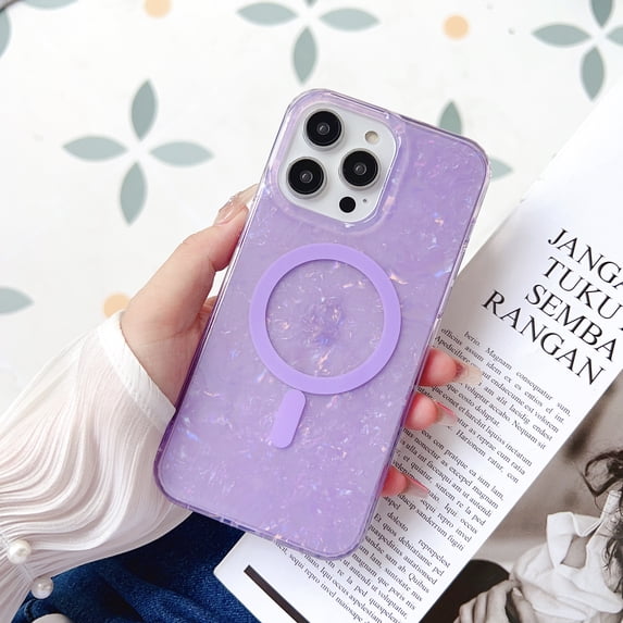 Case for iPhone 12 Pro Max, Sparkle Glitter Bling Shell Pattern Magnetic Cover Compatible with MagSafe Wireless Charging, Slim Lightweight TPU Bumper Shpckproof Case for iPhone 12 Pro Max,Purple