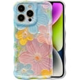 thumbnail image 1 of Case for iPhone 12 Pro Max, Vivid Retro Flower Laser Glossy Pattern Oil Painting, Exquisite Stylish Durable TPU Protective，Cute Curly Wave Edge Phone Cover for Girls and Women (Purple), 1 of 13