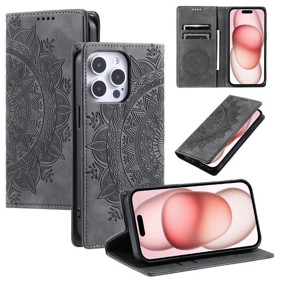 Case for iPhone 12 Pro Max Wallet Case for Women Girls with Card Holder, Embossed Flower Pattern Magnetic Flip PU Leather Purse Protective Phone Cover for iPhone 12 Pro Max, Grey