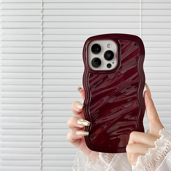 Case for iPhone 12 Pro Max/iPhone 13 Pro Max,3D Wave Water Ripple Pattern Curly Wavy Frame Glossy Case,Protective Case for iPhone 12 Pro Max iPhone 13 Pro Max Phone Case 6.7 Inch,Wine Red