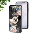 thumbnail image 1 of Case for iPhone 12 Pro, Slim Glass Case with Soft TPU Shockproof Ring Stand Flower Pattern Design Stylish Protective Cover for iPhone 12 Pro 6.1-Inch,Black Flower Bush, 1 of 9