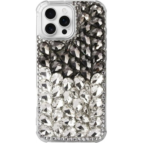 Case for iPhone 12,iPhone 12 Case,3D Handmade Sparkle Stunning Stones Crystal Diamond Bling Glitter Girls Women Shockproof Phone Case for iPhone 12,6.1 inch 2020 (Gray/White)