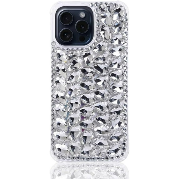 Case for iPhone 12,iPhone 12 Case,3D Handmade Sparkle Stunning Stones Crystal Diamond Bling Glitter Girls Women Shockproof Phone Case for iPhone 12,6.1 inch 2020 (White)