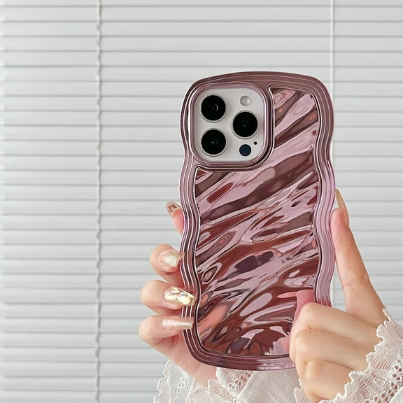 Case for iPhone 12/iPhone 12 Pro,3D Wave Water Ripple Pattern Electroplate Plating Curly Wavy Frame Glitter Case,for iPhone 12 iPhone 12 Pro Phone Case 6.1 Inch,Shiny Purple