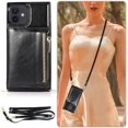 thumbnail image 1 of Case for iPhone 12/iPhone 12 Pro 6.1 inch, PU Leather Zipper Wallet Case with Card Holder Slots with Crossbody Wrist Strap Kickstand Magnetic Clasp Bumper Flip Case Cover - Black, 1 of 14