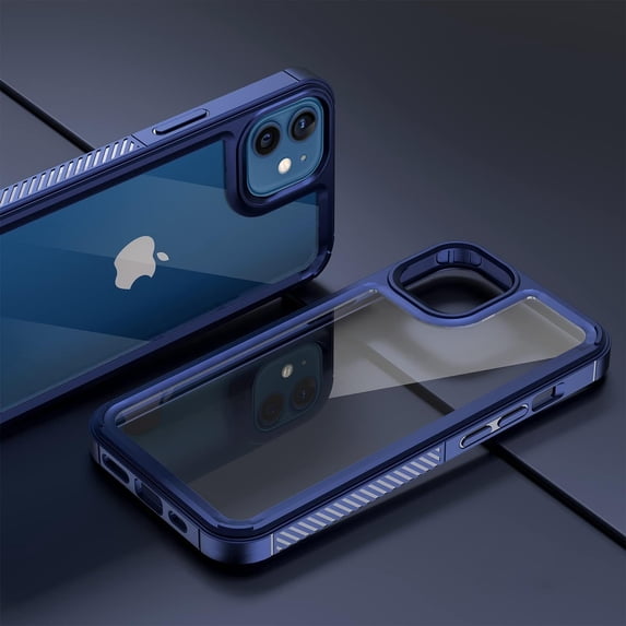 Case for iPhone 12 iPhone 12 Pro 6.1 inch, Transparent Slim Shockproof Hard PC Back Case with Soft Anti-Slip TPU Edge Anti-Scratch Non-Fingerprint Protector Ultra Thin Phone Cover - Blue