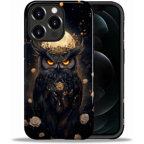 Case for iPhone 12 iPhone 12 Pro, Celestial Owl Unique Forest Moon Nature Design Hybrid Dual Protection Soft TPU Hard PC Shockproof Anti-Scratch Cover Men Women Stylish Protective Phone Case