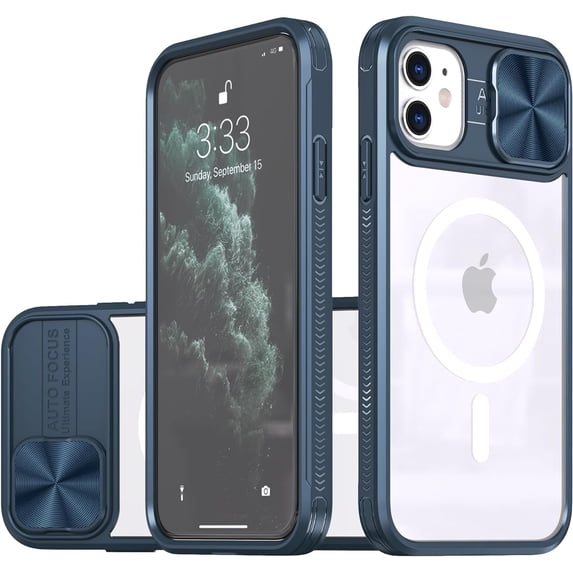 Case for iPhone 12 /iPhone 12 Pro Compatible with Magsafe with Camera Cover Slide,Military Grade Shock Resistant Heavy Duty Clear Hard Back Protective Case Teal