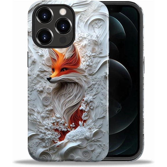 Case for iPhone 12 iPhone 12 Pro, Fox and Floral Paper Design Hybrid Dual Protection Soft TPU Hard PC Shockproof Anti-Scratch Cover Men Women Stylish Protective Phone Case