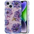 thumbnail image 1 of Case for iPhone 13/13pro/max, Colorful Retro Oil Painting Printed Flower Laser Beam Glossy Pattern Cute Curly Waves Border Exquisite Phone Cover Stylish Durable TPU Protective Case for Girls Women, 1 of 8